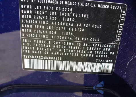 2021 Volkswagen Tiguan 2.0T Sel Premium R-Line z USA, uszkodzony, nr VIN 3VV4B7AXXMM084879